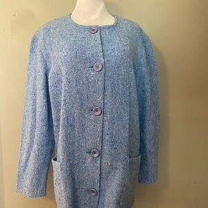 Elegant Boyne Valley Weavers Wool Blend Blue Button-Up Jacket Coat